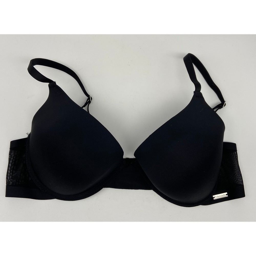 Tahari Bra Sz 36C Black‎ Push Up Molded Cups Mesh Back Adjustable Straps